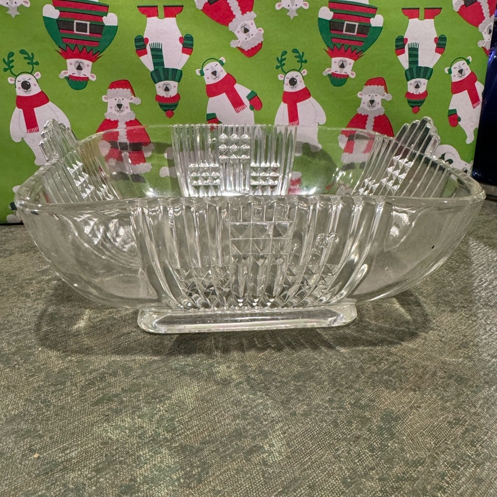 Vintage Pressed Glass Art Deco 9" Square Geometric Bowl/Dish See Description